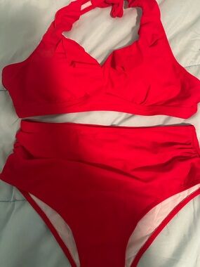 Red Ruffle Bikini NWOT